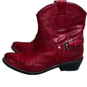 Franco Sarto Red Leather Western Ankle Boots Size 7